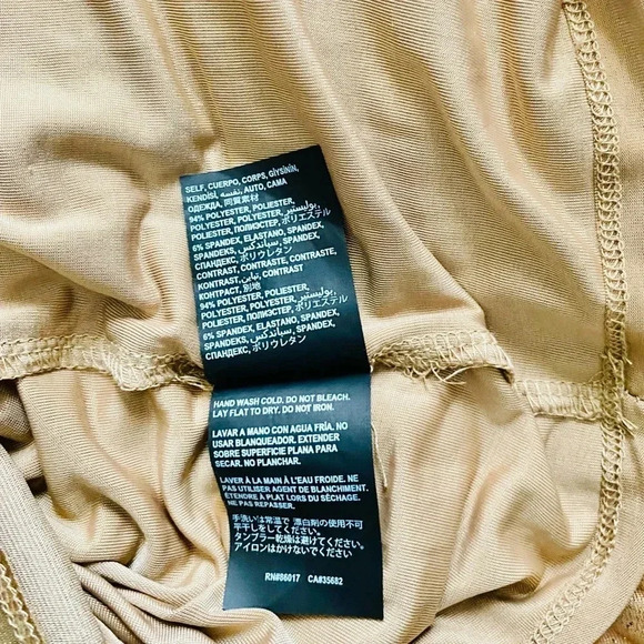 BEBE | Gold Metallic Colorblock Asymmetric Ruched Cocktail Mini Dress Size XS - Picture 9 of 9